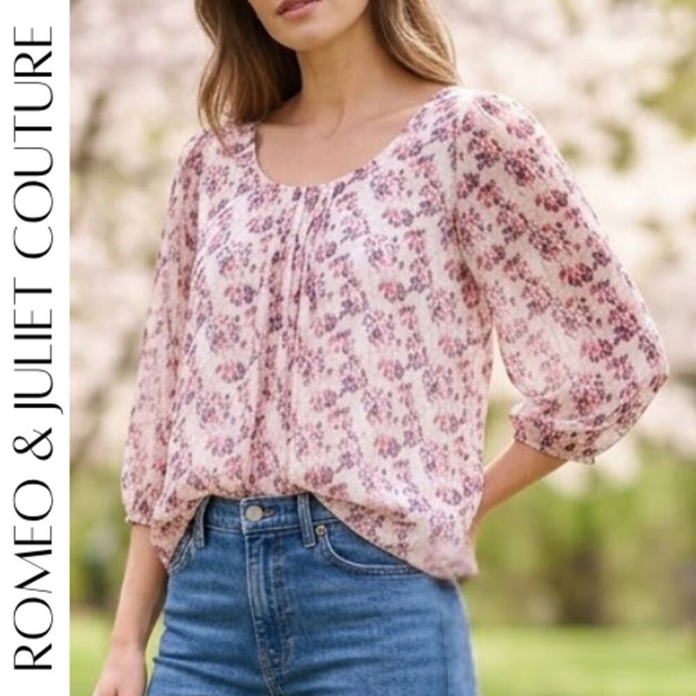 ROMEO & JULIET Couture Watercolor Peasant Blouse M Boho Romantic